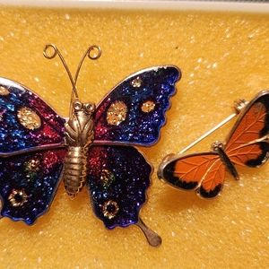 Butterfly Pins (2) colorful, gold  hardware, array of colors